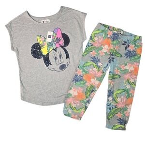 Gap Kids Disney Minnie Mouse Outfit Set XL 12 Gray Tropical Floral Sequin Summer